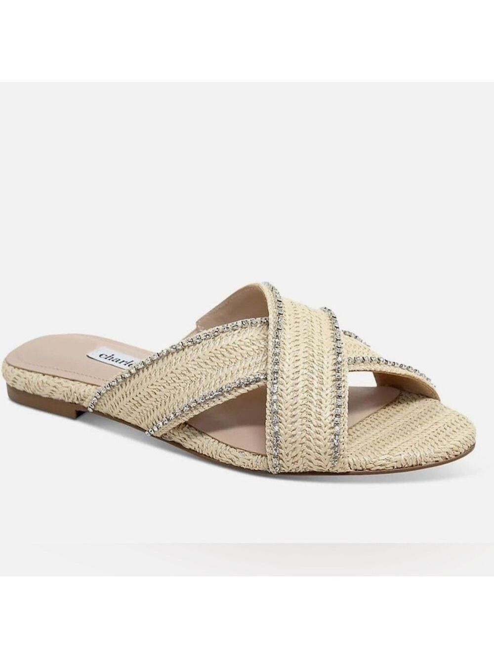 Charles David Kenya Woven Flat Criss Cross Embellished Jewel Slide Sandal - NWT